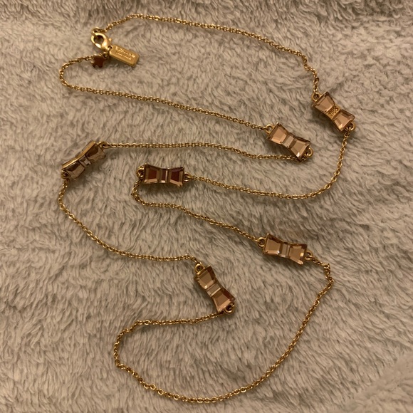 Kate Spade Take a Bow Gold Necklace Pink Crystal - Picture 4 of 7